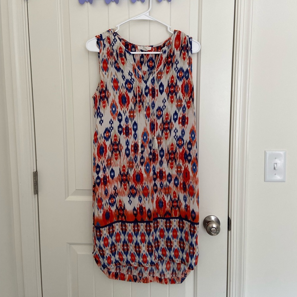 EUC | BLL New York women’s sleeveless tribal pattern tassel knee length dress